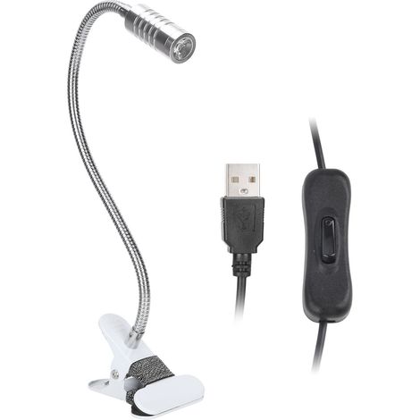 Lampe de Bureau Clip-On LED Flexible avec Bras Articulé, Lumière Douce, Alimentation USB, Argent, Matériau Aluminium