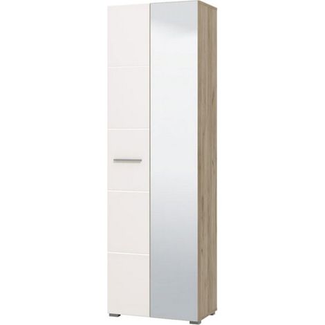 Kleiderschrank 2 Türen Griante, Schlafzimmer-Kleiderschrank, 4 Böden, 5 Fächer, 60x192,5h cm Weiß