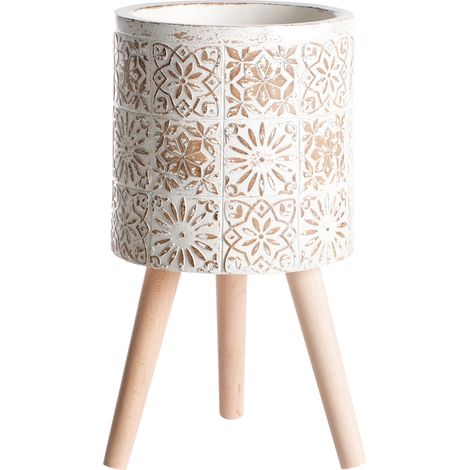 Maceta de interior exterior efecto envejecido estilo vintage blanco crema Karistos