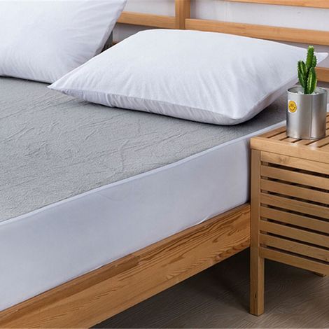 Protège-matelas imperméable en tissu éponge 100 % coton, respirant, à poches profondes et anti-insectes, avec protection TPU. (1/4)
