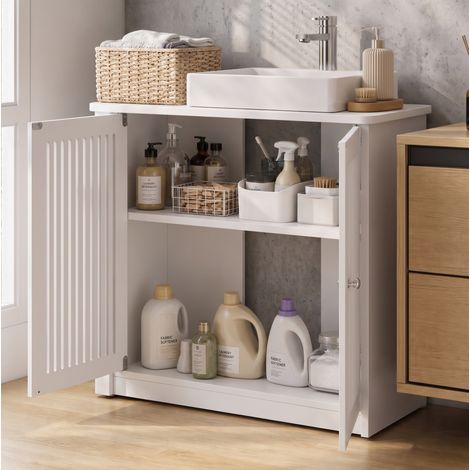 Meuble sous vasque 60x30x60 cm en MDF blanc, avec rangement pour salle de bain FloraGrace (1/5)