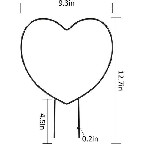 Lot de 2 treillis de jardin en fer noir pour plantes grimpantes, support métallique en forme de cœur. (1/3)