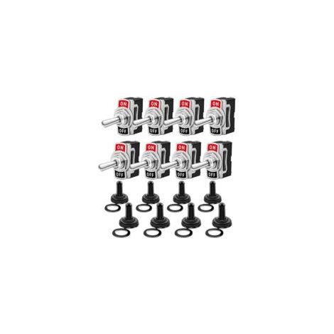Gebildet 8-teiliger Wippschalter mit wasserdichter Kappe, 10 A/12 V DC, 6 A/24 V DC, SPST EIN/AUS, 2-Positionen, 2-polig, für Armaturenbrettbeleuchtung (Schwarz) - Crezuo