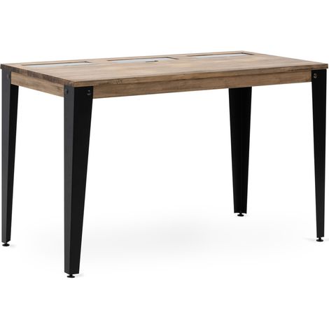 Mesa Lunds Despacho con 3 Compartimentos Ocultos 120x60x74cm Negro en madera maciza de pino acabado vintage estilo industrial Box Furniture (1/5)