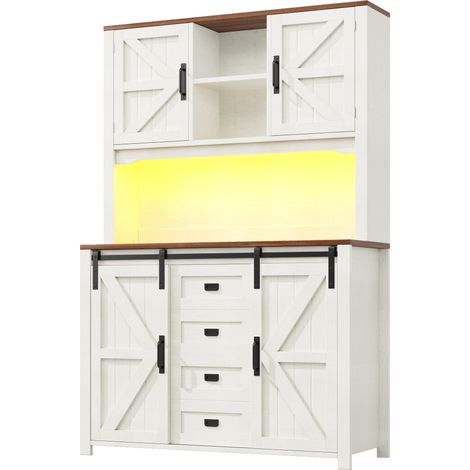Buffet de cuisine blanc avec portes coulissantes, éclairage LED multicolore, 115x40x175 cm (1/5)