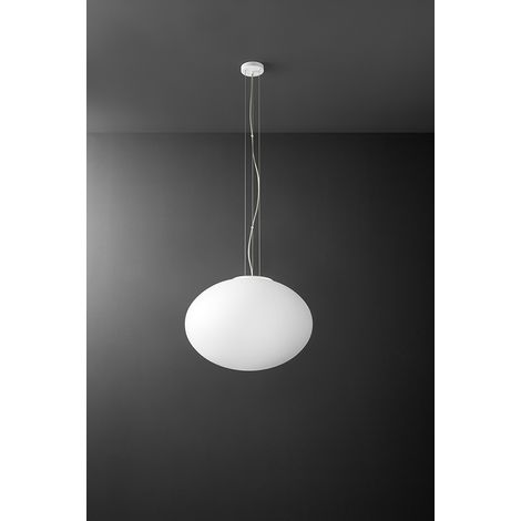Suspension En Verre Soufflé Blanc Satiné 50Cm, Structure En Métal, 3X E27 Max 60W, Design Moderne Et Élégant - Luminaire De Qualité Perenz