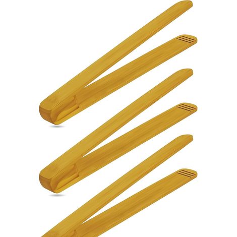 Lot de 3 Pinces à barbecue en bois de cerisier 30 cm rainures 2 cm cuisine extérieur (1/5)