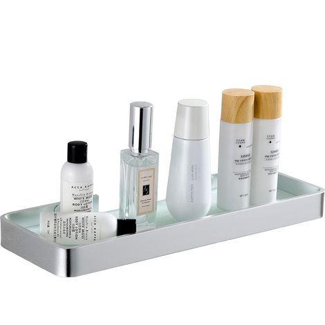 Boîte de rangement rectangulaire en verre trempé pour douche, rangement sans clous et sans dégâts, compartiments auto-adhésifs en aluminium, 36 cm (1/5)