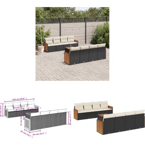 9-tlg. Garten-Sofagarnitur mit Kissen Schwarz Poly Rattan - Gartenmöbel - Gartensorte - Outdoor Möbel - Lounge Set - Rattan Gartenmöbel - Home & Living (1/3)