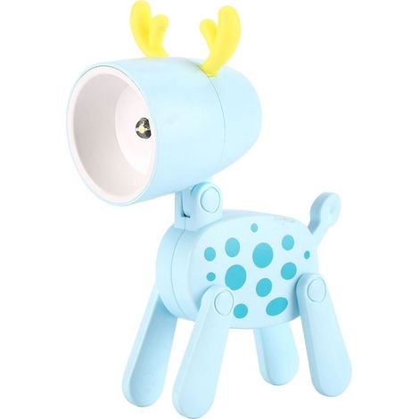 Mini veilleuse cerf, lampe de table miniature créative en forme d'animal de compagnie, lampe de bureau LED mignonne avec motif animal de dessin animé, veilleuse cerf réglable, bleue (1/5)