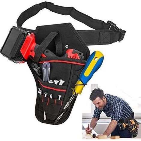29x19.5x4cm Electrician Drill Holder Belt Waist Bags Hanging Pouch Home Garden Drills Tools Storage Bag for Wrench Hammer Screwdriver Most T Handle Drills
