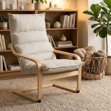 Fauteuil salon fauteuil de loisirs moderne fauteuil chambre avec accoudoirs incurvés, coussins, 67 x 83 x 105 cm, crème (1/5)