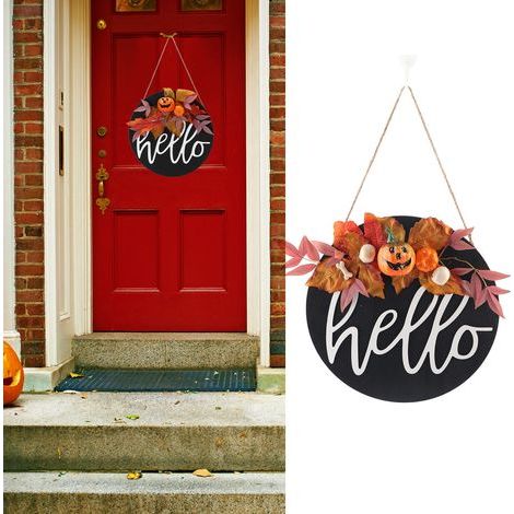 Décorations d'Halloween, panneaux de porte, décorations pour fêtes de Pâques, ornements de porche, ambiance festive et effrayante, décorations extérieures, citrouille violette. (1/5)