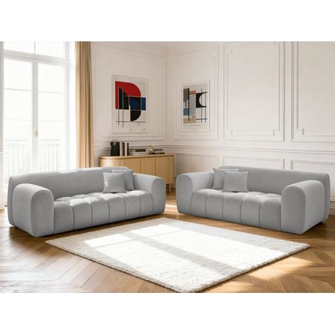 BOBOCHIC - Ensemble canapé droit fixe 3 + 2 places MELISSE tissu chiné Gris clair (1/5)