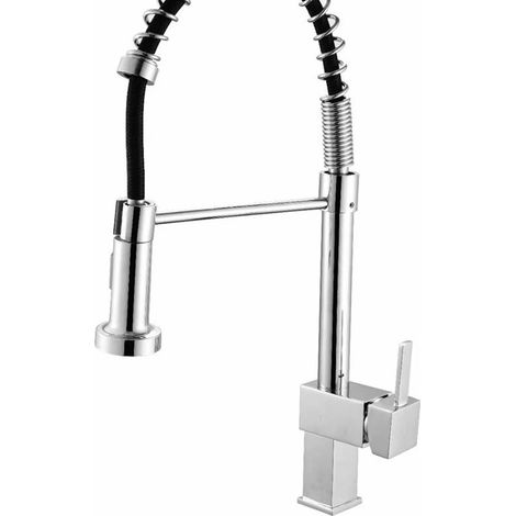 Cross-border kitchen spring pull-out hot and cold water faucet for sinks, vegetable basins, and dishwashers - Rotatable splash-proof faucet - Copper spring pull-out square A-type