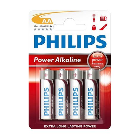 Confezione blister da 4 batterie alcaline LR06 AA 4BP Power Philips (1/2)