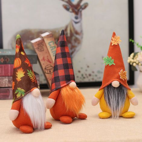 Herbstliches Deko-Set mit Ahornblatt-Gnomen, gesichtslose Puppe in Herbstfarben, Wohnaccessoire (Tasche) Modell B, Einheitsgröße (1/5)