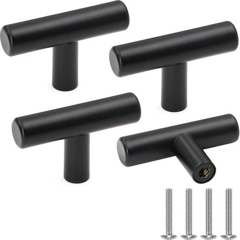 Bouton de Meuble, Poignée de Portes pour Placards en Acier Inoxydable Noir Boutons de Tiroir Vintage avec Vis pour Décoration d'intérieur, 4 Pièces (1/5)