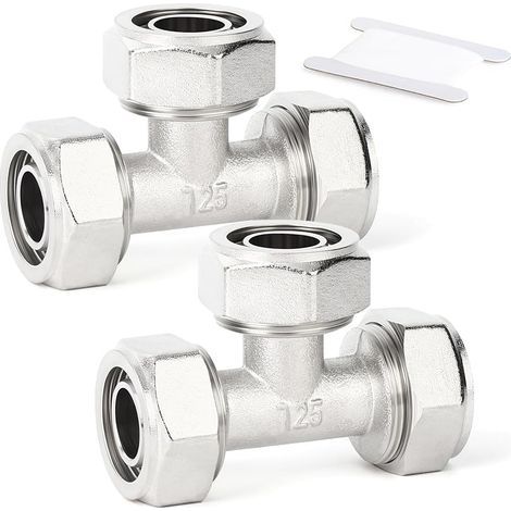 2 pièces Raccord en T égal, tube 3/4", adaptateur en T plaqué laiton-nickel, pour système de tubes d'air comprimé (1/5)