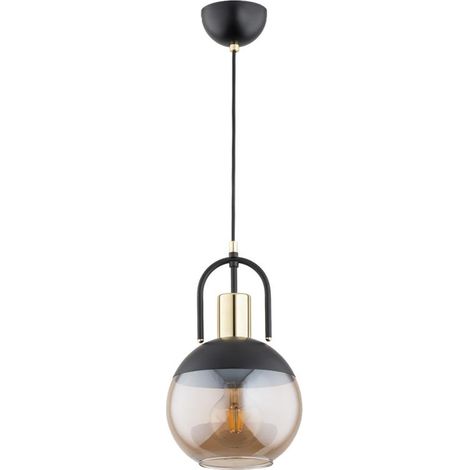 Alfa CELTA Modern Glass Globe Pendant Light, Black & Gold Ceiling Hanging Lamp, 1x E27 (max 15W) Indoor IP20, 20 cm Shade, Adjustable Drop up to 85 cm