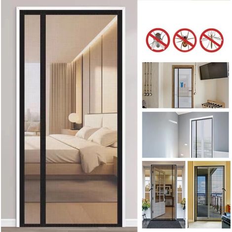 Puerta Mosquitera Magnética de Apertura Lateral - Cierre Magnético, Antiinsectos, Manos Libres, Cortinas para Puerta, Negro, 95x210cm (1/4)