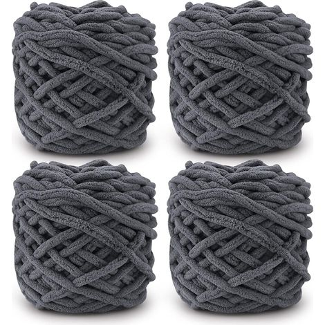 Lot de 4 pelotes de fil à tricoter type fil glacé, couleur gris moyen (1/5)