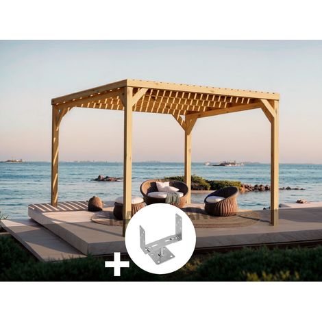 Pergola en bois Toulouse avec toit semi-ouvert 420 x 300 cm + 4 supports - Maderland
