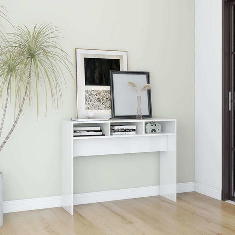 vidaXL Tavolino Consolle Bianco Lucido 105x30x80 cm Legno