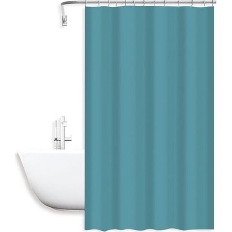 Trade Shop - Cortina De Ducha Impermeable Antimoho 180x200cm Ganchos Anillas Baño Azul Claro 79860 - (1/2)