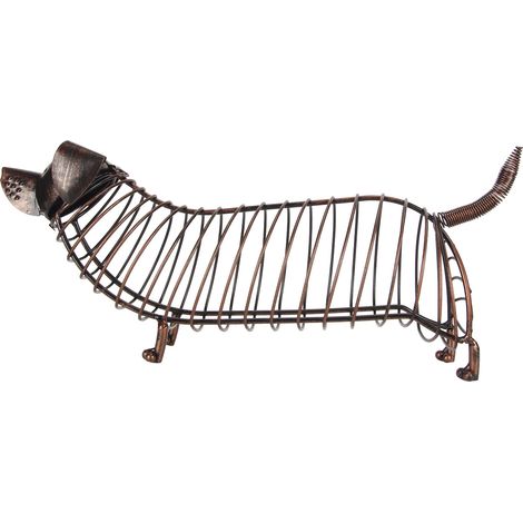 Un porte-bouchon de bouteille de vin moderne et réaliste en forme de teckel, résistant à la rouille, idéal pour la collection et le rangement. (1/5)