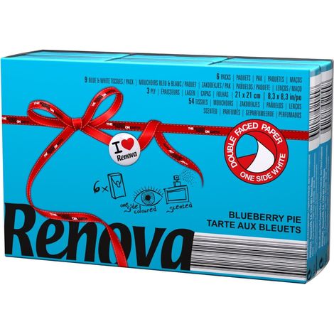 Renova Fazzoletti tascabili Red Label Blu aroma Torta di Mirtilli - 6 confezioni - [Confezione da 20] (1/2)