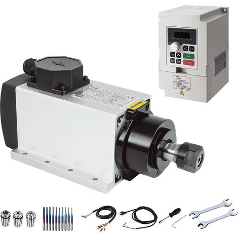 Kit mandrin CNC 220 V 2,2 KW 2200 W refroidi par air moteur mandrin moteur carré CNC mandrin moteur + 2,2 kW VFD + 13 cols ER20 + fil d'aviation + Power Wire + Drill Bits (1/5)