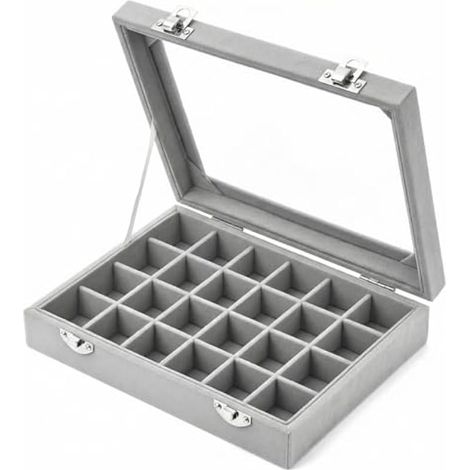 Boîte à bijoux en velours à 24 compartiments avec couvercle transparent, idéale pour les voyages et le rangement à la maison (1/4)