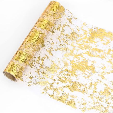 28CM x 10M Organza Tulle Rolled Tablecloth (Gold) Non-woven gol (1/4)