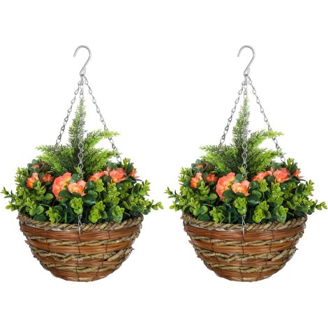 Set of Two Hanging Lisianthus Flower Pots - Orange/Green (1/5)