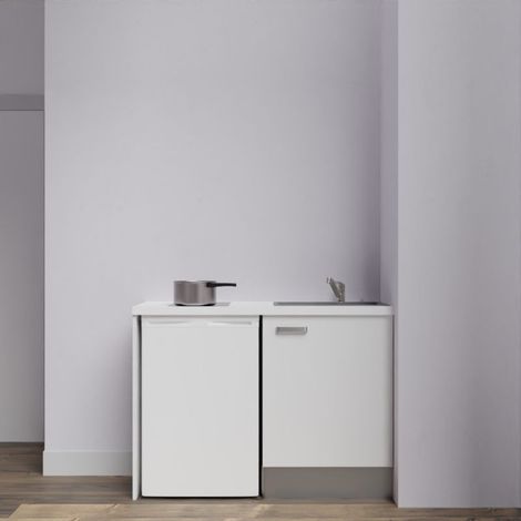 Kochnischen K08L-PT - 120 cm mit Arbeitsplatte und spüle - Weiße Front - weiße Laminatplatte - graue Spüle