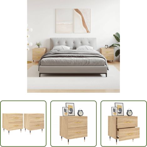 vidaXL Nachttisch Sonoma-Eiche - Nachttische 2 Stk. Sonoma-Eiche 40x35x47,5 cm Holzwerkstoff (1/5)