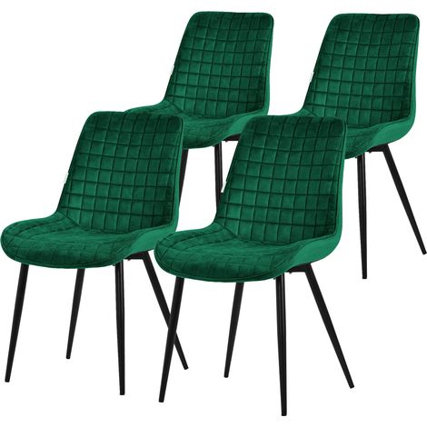 ML-Design Set di 4 Sedie per Sala da Pranzo Verde Scuro Seduta in Velluto con Gambe in Metallo Nero Sedie da Cucina con Schienale Sedie da Soggiorno Imbottite per Ufficio Poltrone
