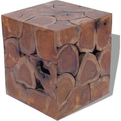 Taburete asiento soporte para plantas 40 x 40 x 45 cm en madera maciza de teca marrón DEC026336