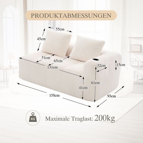 Canapé 2 places côtelé confort sans montage,coussins souples,poche latérale et porte-gobelet intégrés design épuré. (1/5)