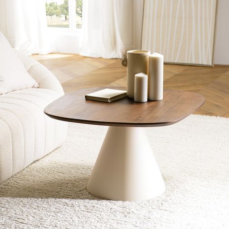 JAMES - Table basse 80x75cm en manguier pied métal ivoire JAMES (2 COLIS)
