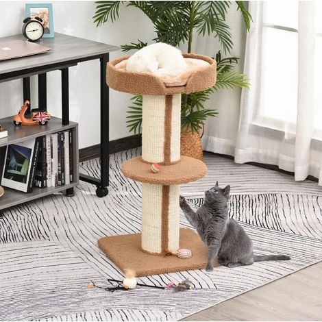 91 cm Katzenbaum mit Sisalstämmen, Plattform und Kissen, hellbeige HAVRYA (1/5)