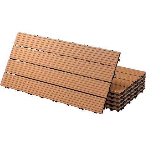 ECD Germany Dalles Terrasse Clipsables WPC 60x30 cm/12 pièces=2m² Marron Clair Strié Aspect Bois Panneaux avec Système à Clic et Drainage Revêtement de Sol Carrelage Lames Patio Jardin Extérieur