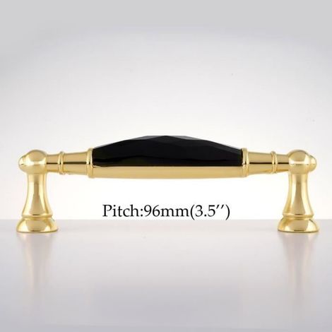 Poignée De Meuble - 96 mm - Cristal Noir Et Doré - Pour Portes Et Tiroirs - 1 Pièce