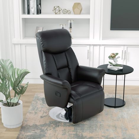 REDOM Fauteuil relax 78x80x109cm Inclinable 130 degrés Pivotant 360 cuir reconstitué Noir (1/5)