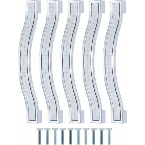 Lot de 5 poignées de tiroir en alliage strass cristal pour commode armoire de cuisine placard, Silver, 128MM-5PCS