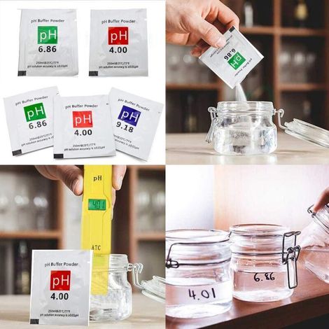 Testeur de pH 15 pièces, mesure du numéro de lot, solution tampon, poudre pH 4,00/6,86/9,18, point d'étalonnage, verre de visée pour pH-mètre