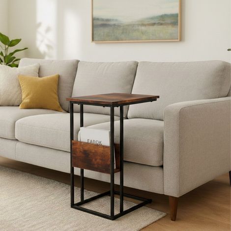 Table dappoint avec etagere et compartiment - bois et metal (1/5)