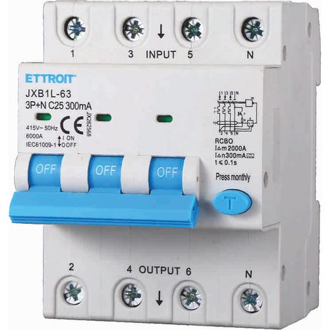 ETTROIT JX262568 Magnetotermico Differenziale 3P+N 25A 300mA 380V-6KA CLASSE A (1/3)