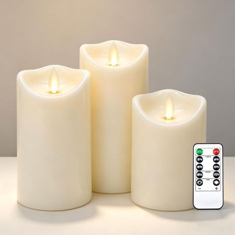 Candele in cera avorio con fiamma realistica, paraffina morbida di alta qualità, telecomando incluso, riutilizzabili, ecologiche ed economiche, diametro ideale per decorazioni d'interni e feste (1/5)